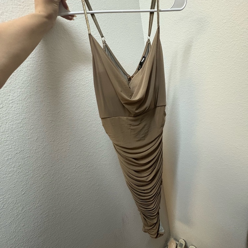 Elegant Tan Ruched Dress